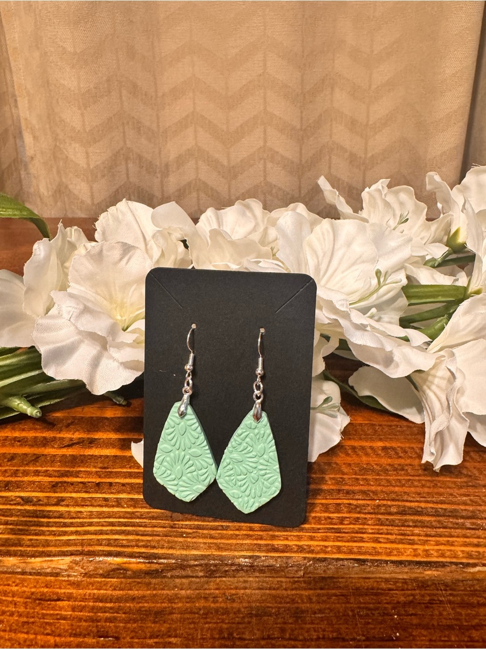 Mint Floral Textured Boho Earrings